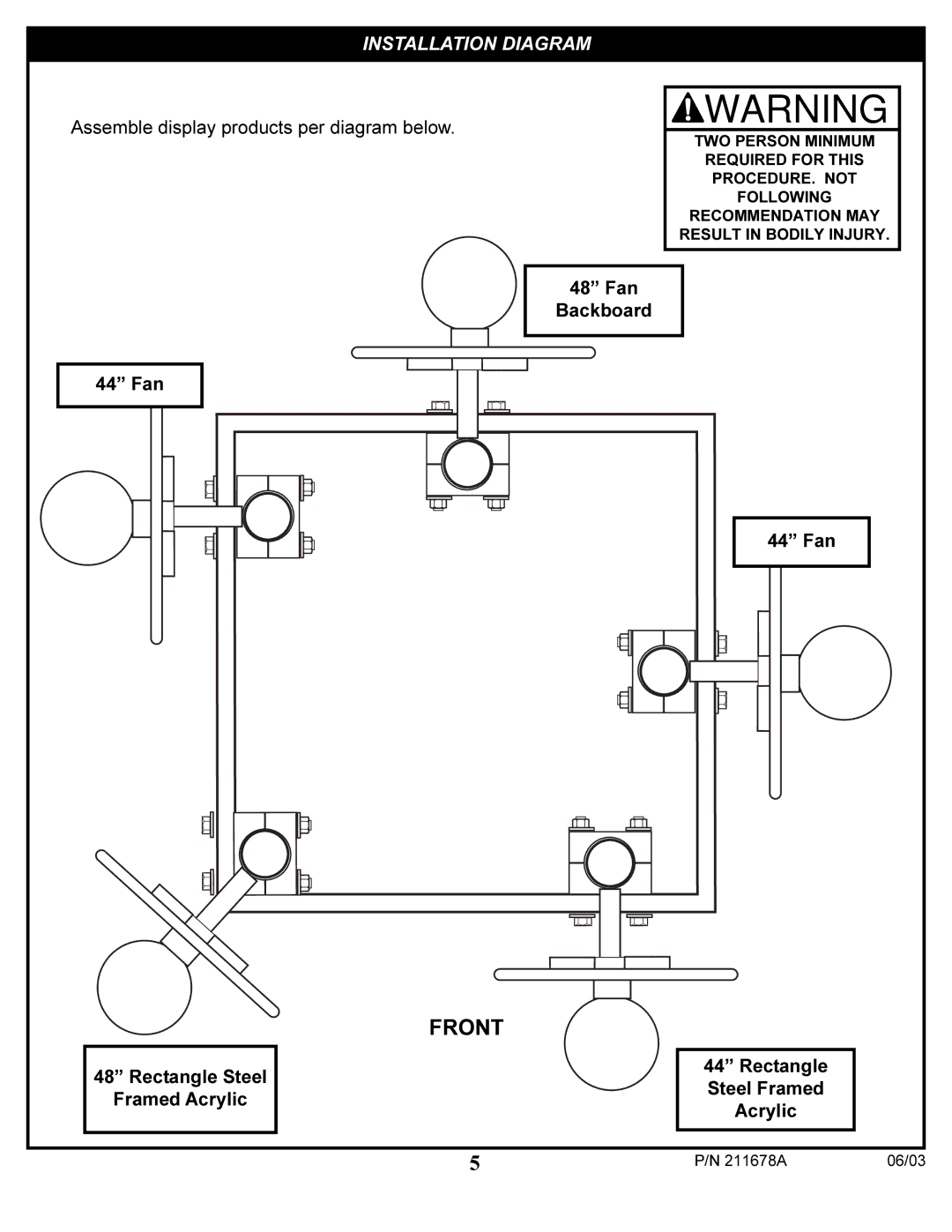 Huffy 89224 manual Front, Assemble display products per diagram below 44 Fan, Fan Backboard 44 Fan 