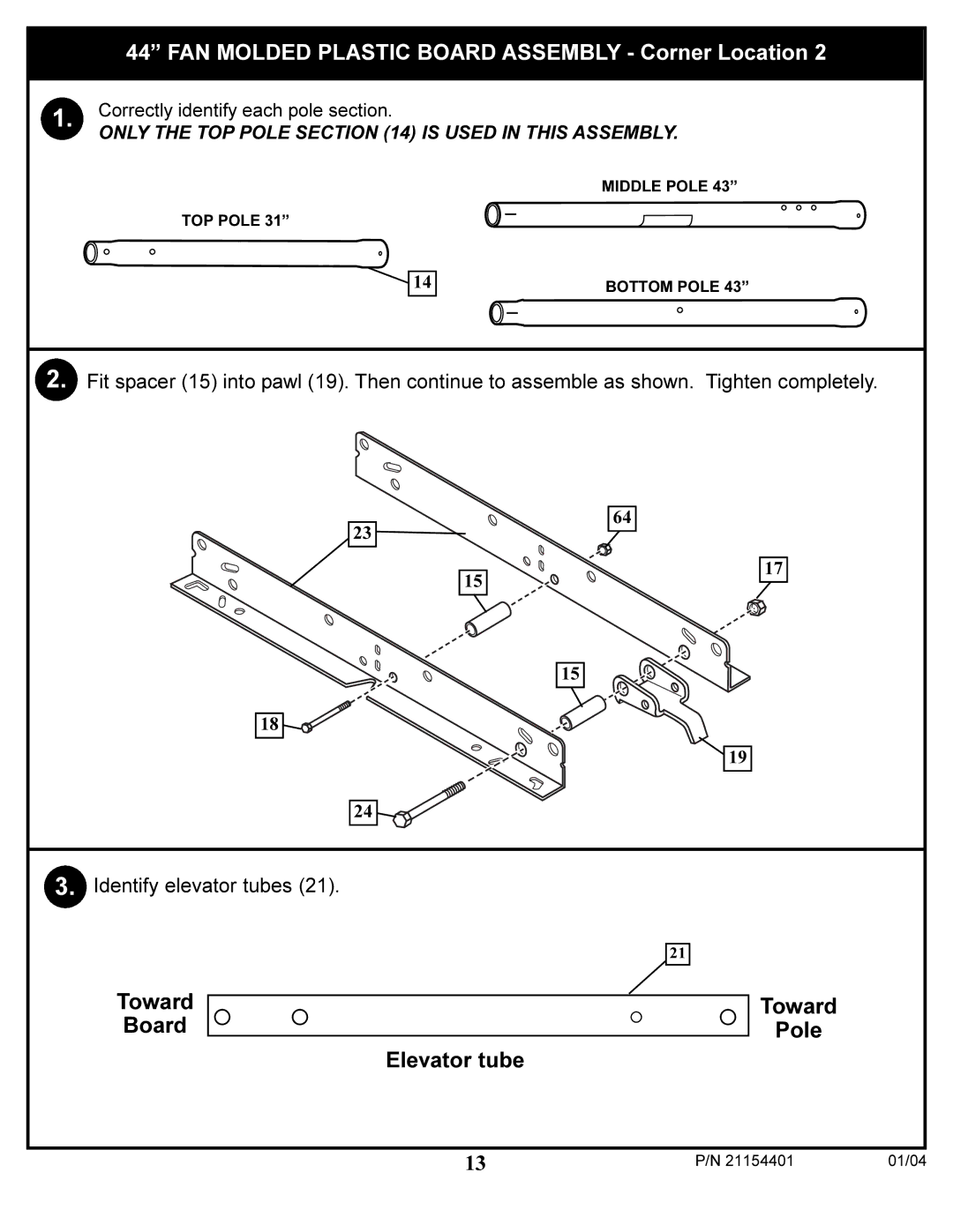 Huffy 89225 manual FAN Molded Plastic Board Assembly Corner Location 