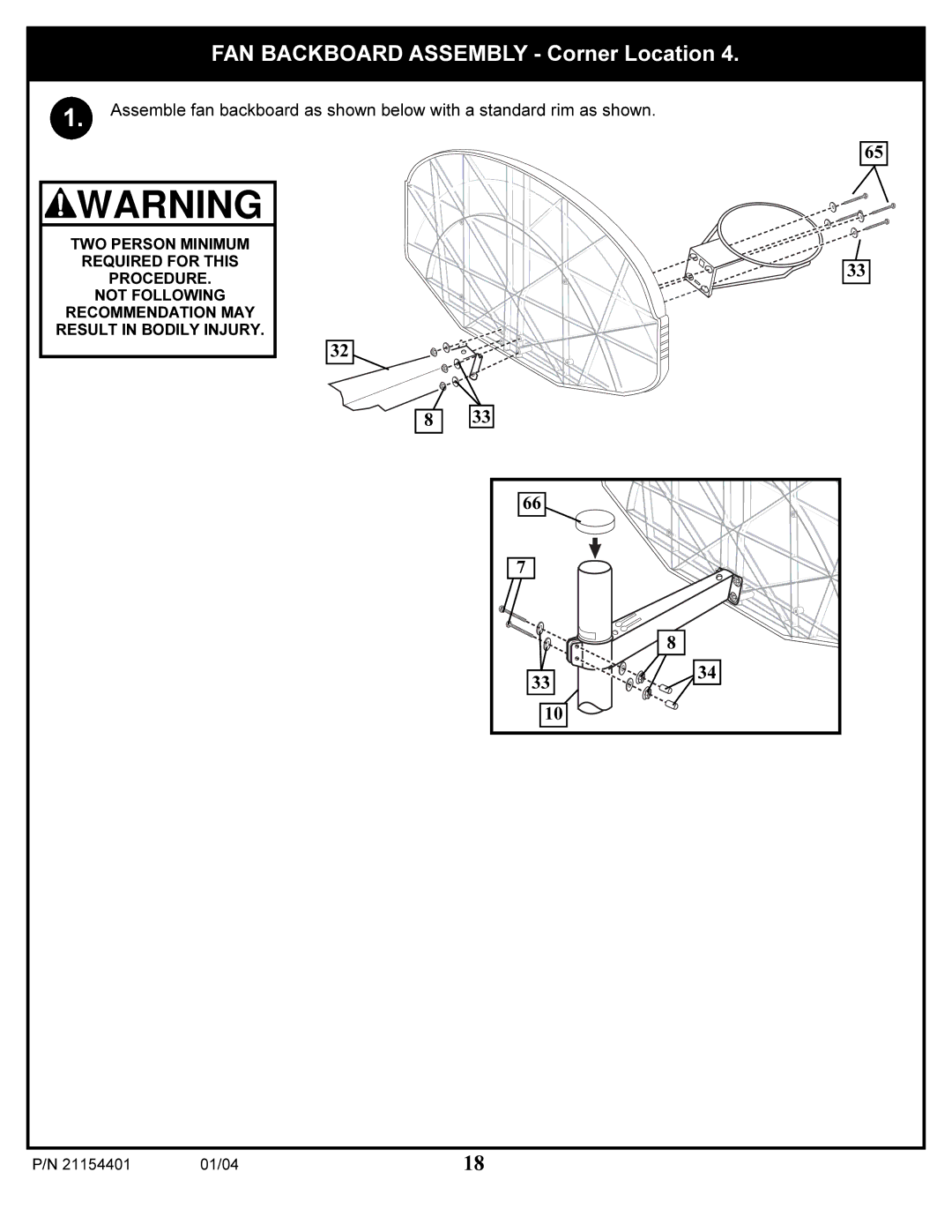 Huffy 89225 manual FAN Backboard Assembly Corner Location 