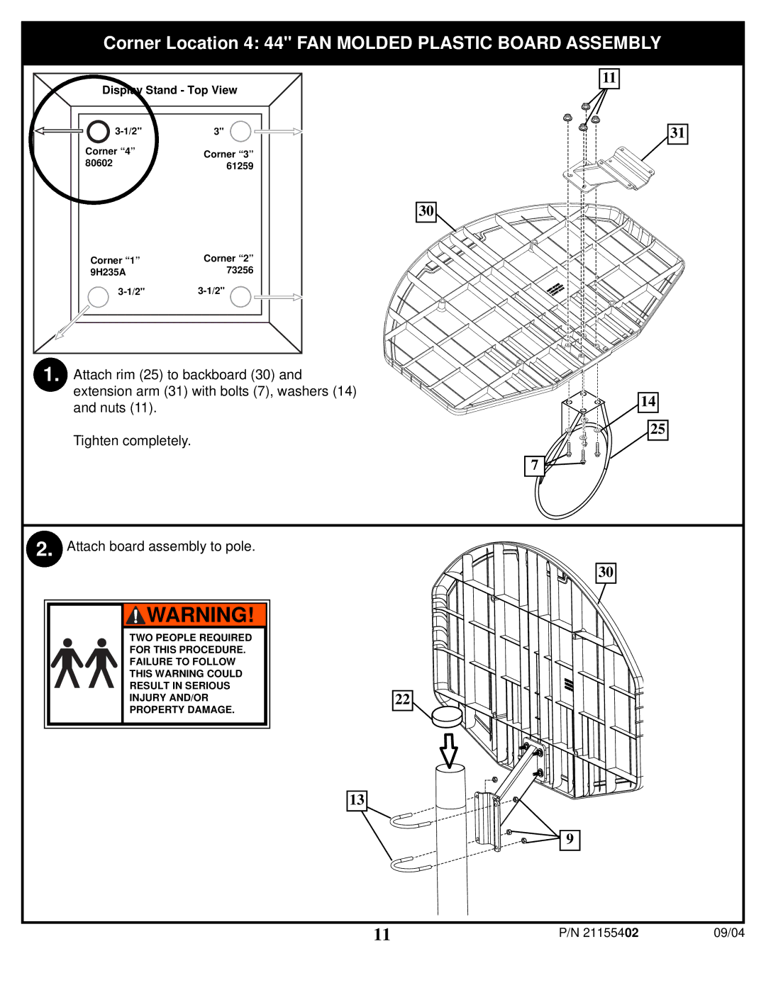 Huffy 89226 manual Corner Location 4 44 FAN Molded Plastic Board Assembly 