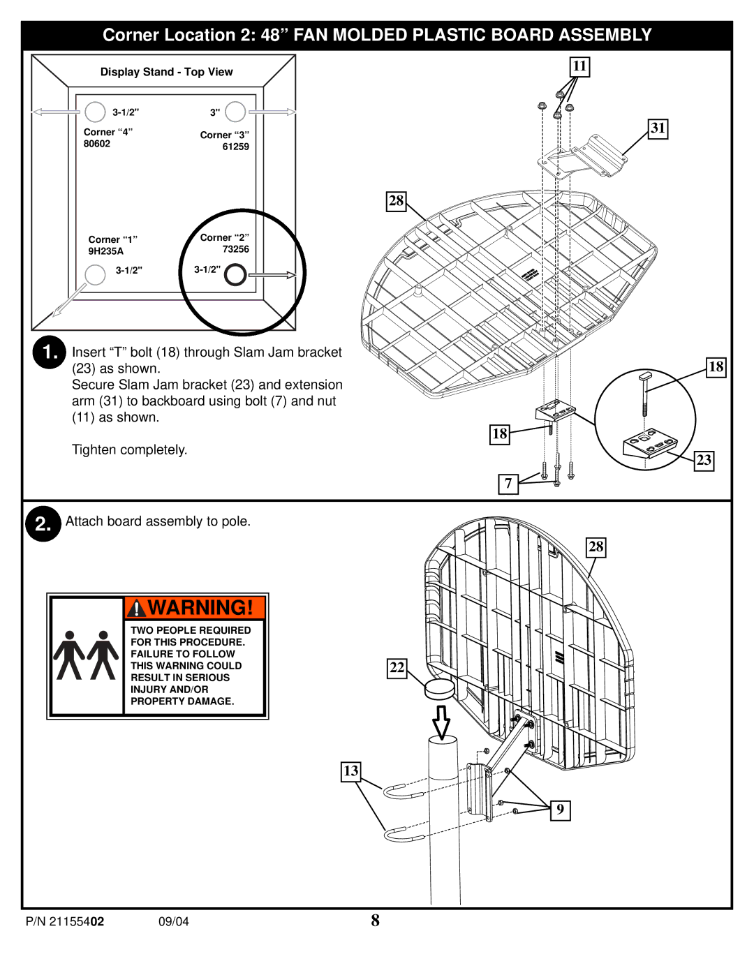 Huffy 89226 manual Corner Location 2 48 FAN Molded Plastic Board Assembly 