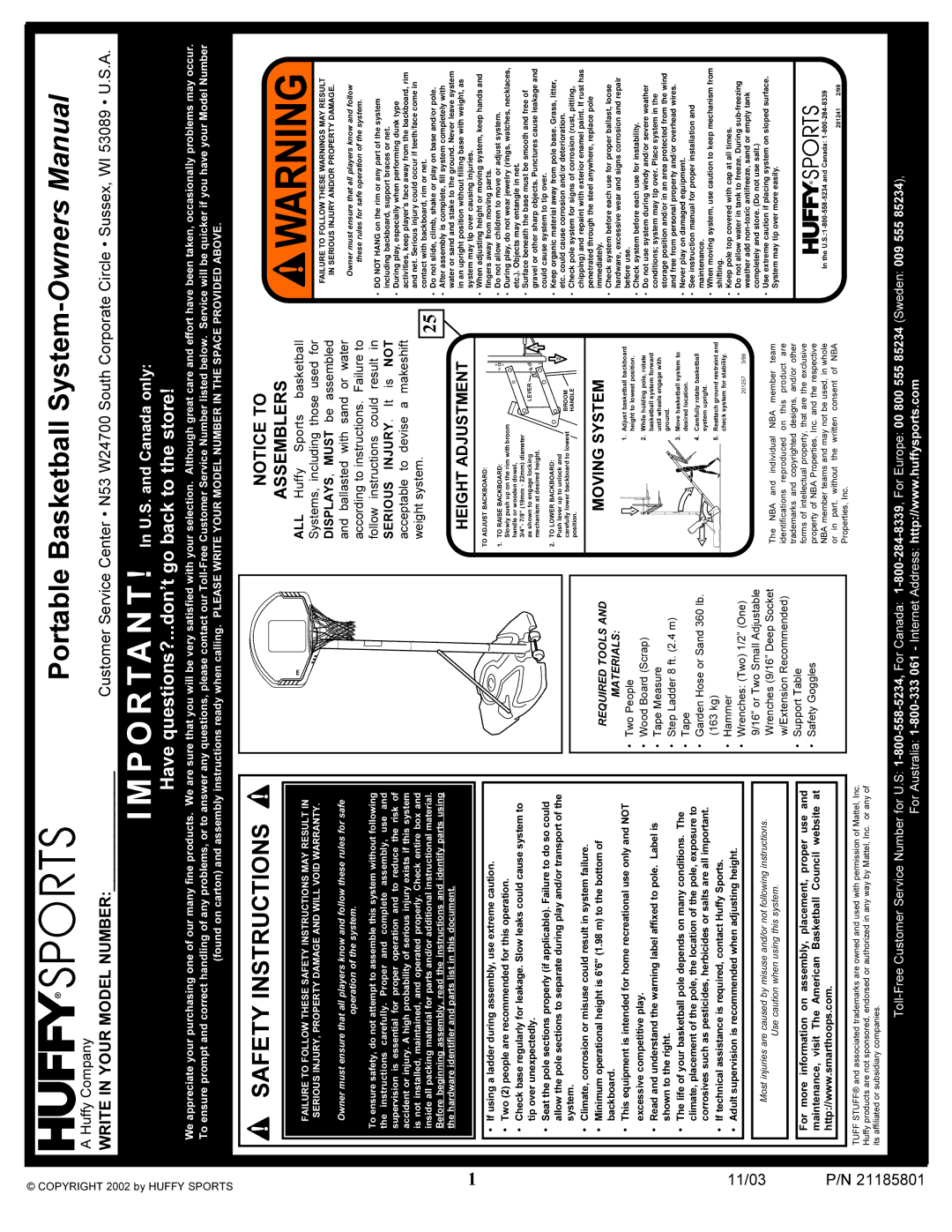 Huffy 9125 7002000 manual Safety Instructions 