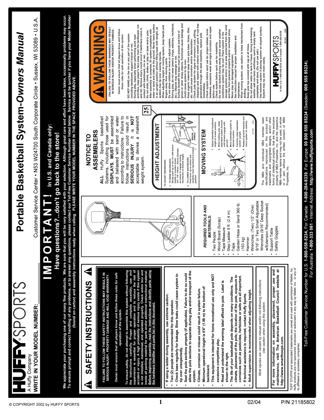 Huffy 9125 manual Safety Instructions 