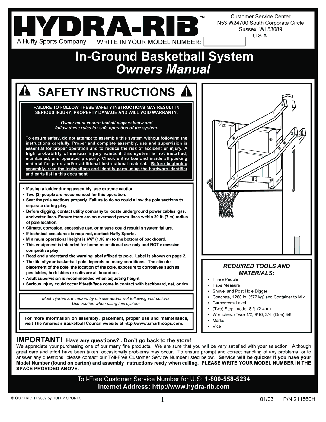 Huffy AC4064, AC4052, AC4054, AC4062 manual In-Ground Basketball System 