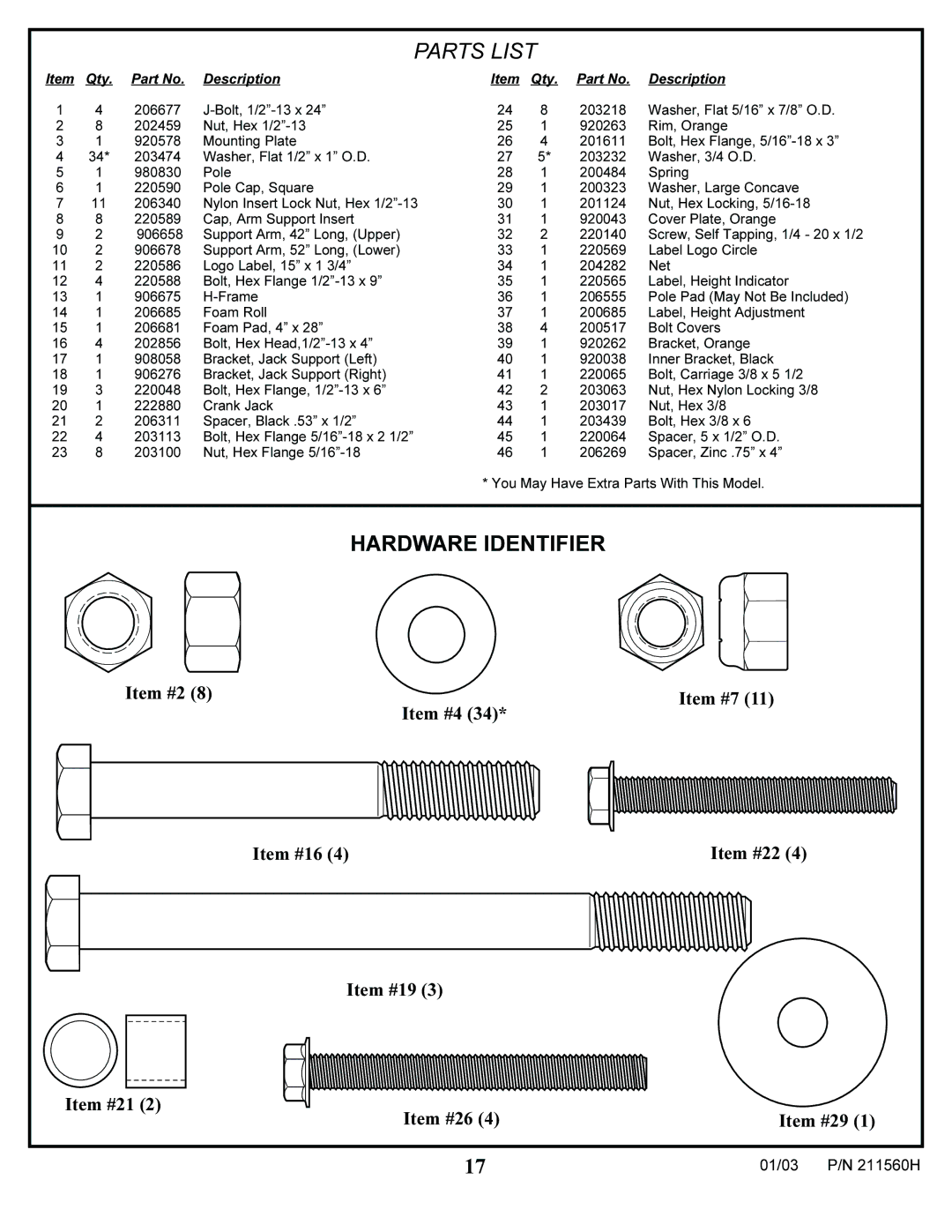 Huffy AC4064, AC4052, AC4054, AC4062 manual Parts List 