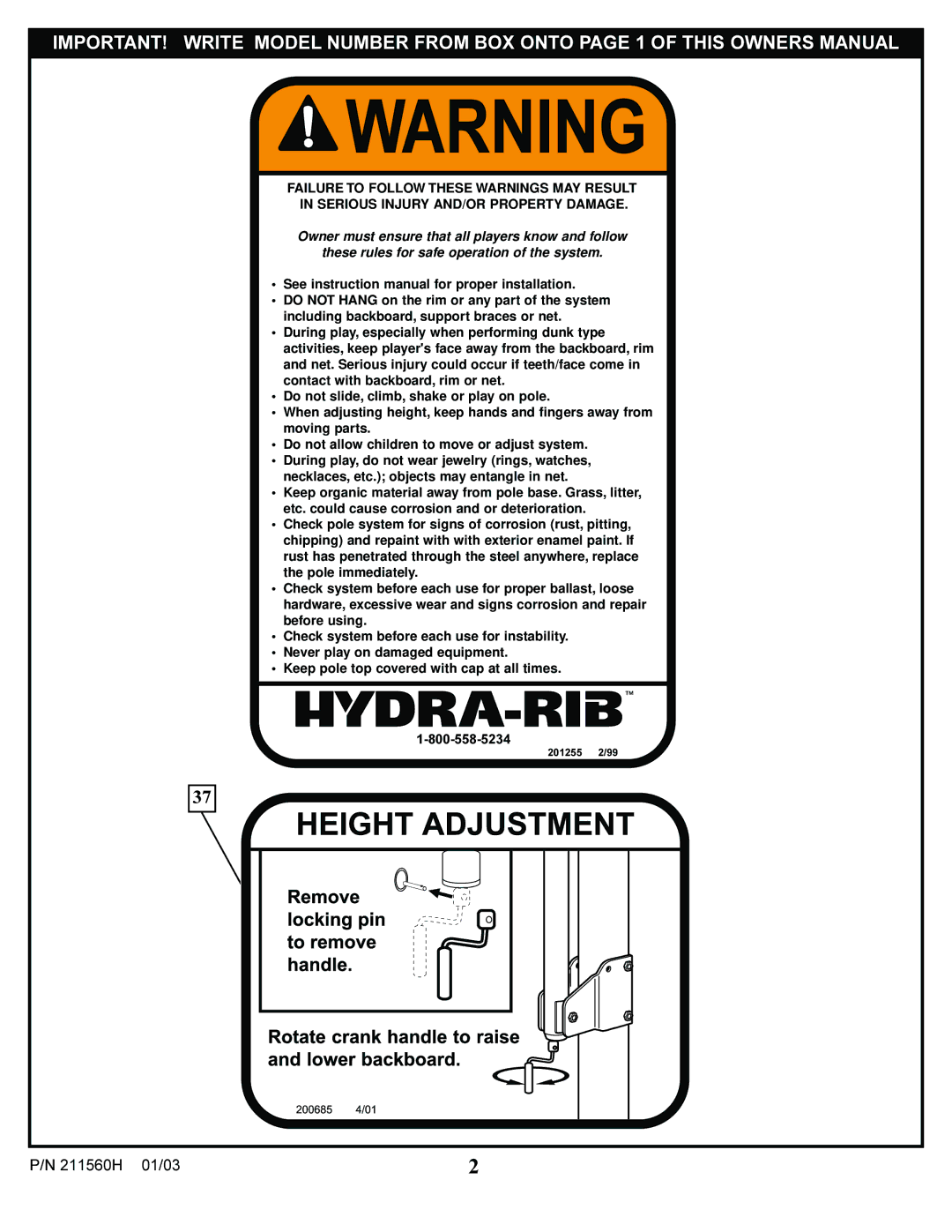 Huffy AC4054, AC4052, AC4064, AC4062 manual 211560H 01/03 