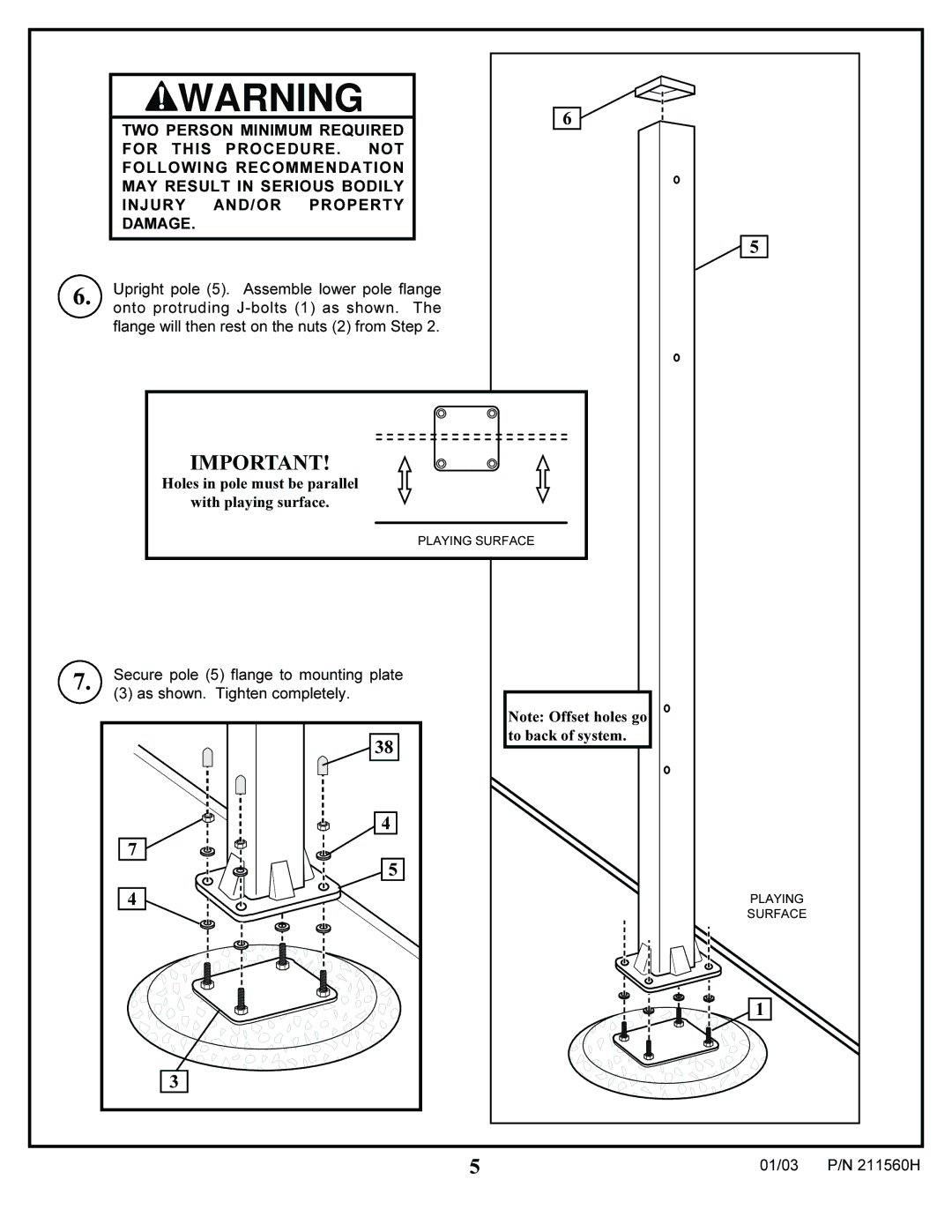 Huffy AC4064, AC4052, AC4054, AC4062 manual Holes in pole must be parallel With playing surface 