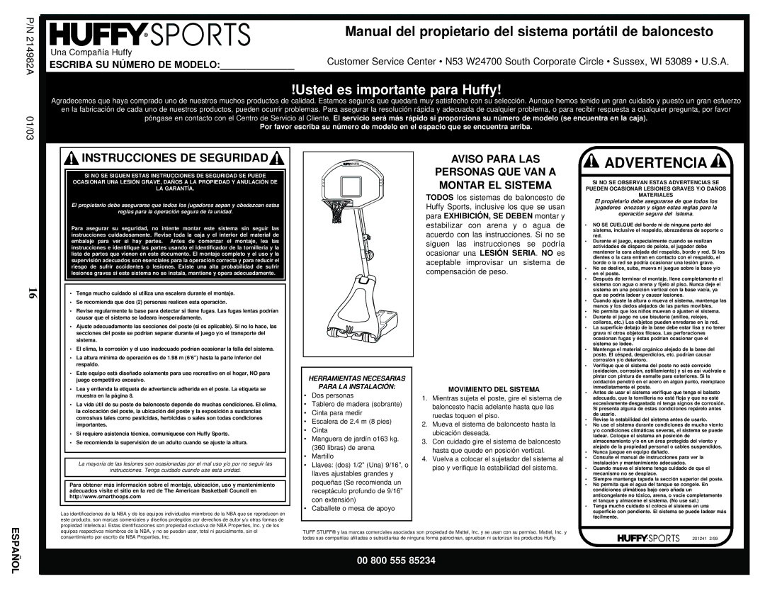 Huffy AIC250W manual Aviso Para LAS Personas QUE VAN a Montar EL Sistema, Herramientas Necesarias Para LA Instalación 