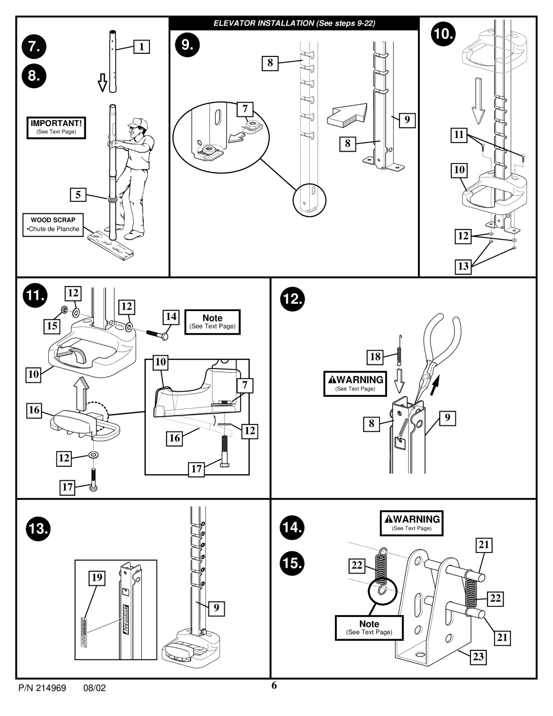 Huffy APSUSB1 manual Elevator Installation See steps 