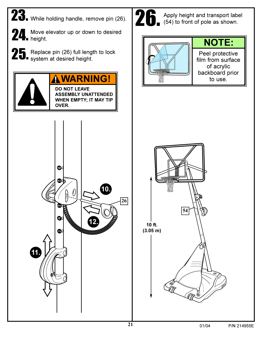 Huffy AR325W manual Apply height and transport label To front of pole as shown 