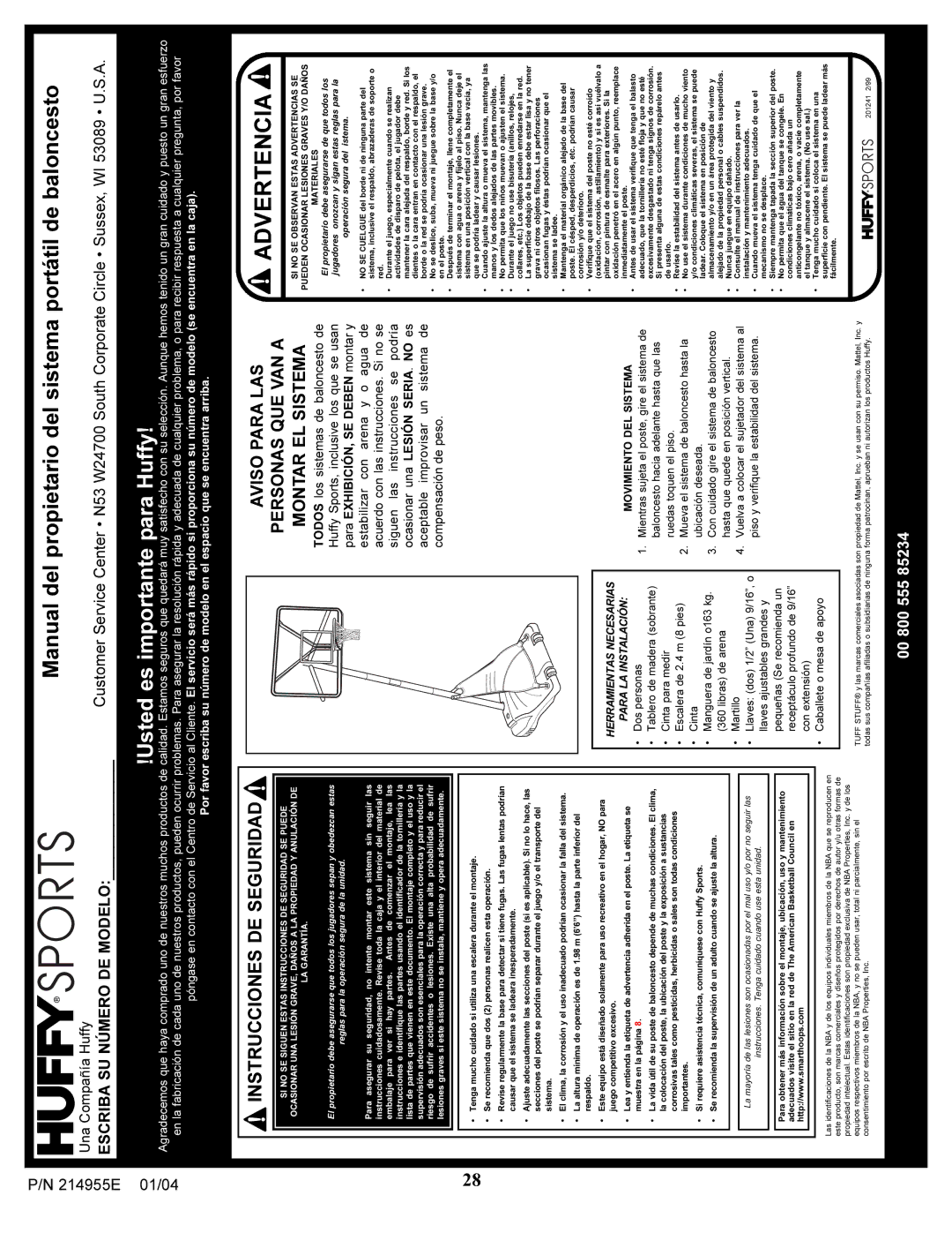 Huffy AR325W manual Usted es importante para Huffy, Escriba Número Modelo 