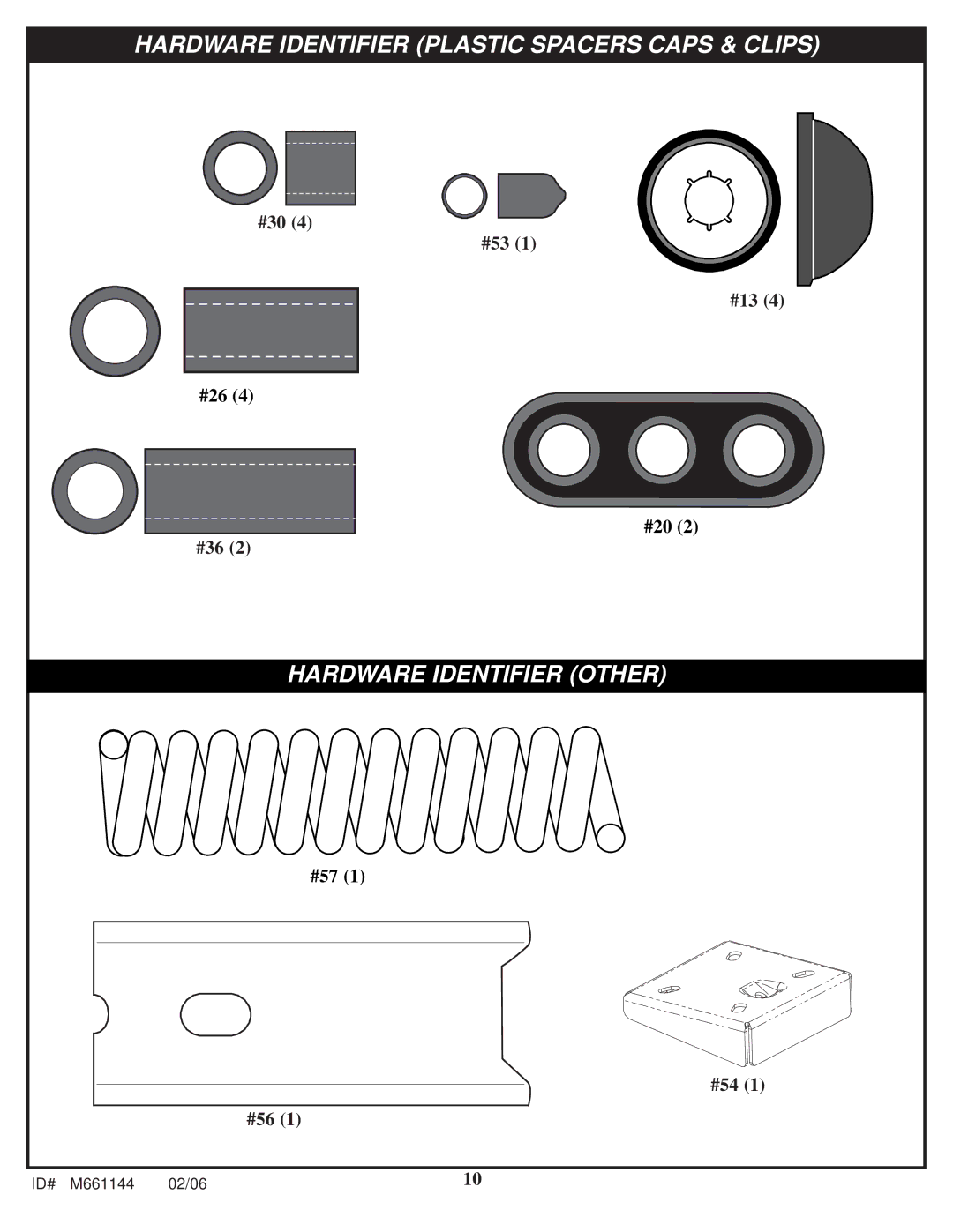 Huffy AR64S-H manual Hardware Identifier Plastic Spacers Caps & Clips 