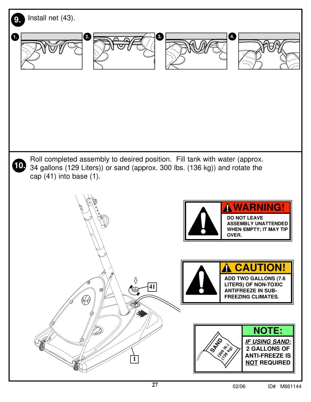 Huffy AR64S-H manual If Using Sand 2 Gallons of ANTI-FREEZE is not Required 