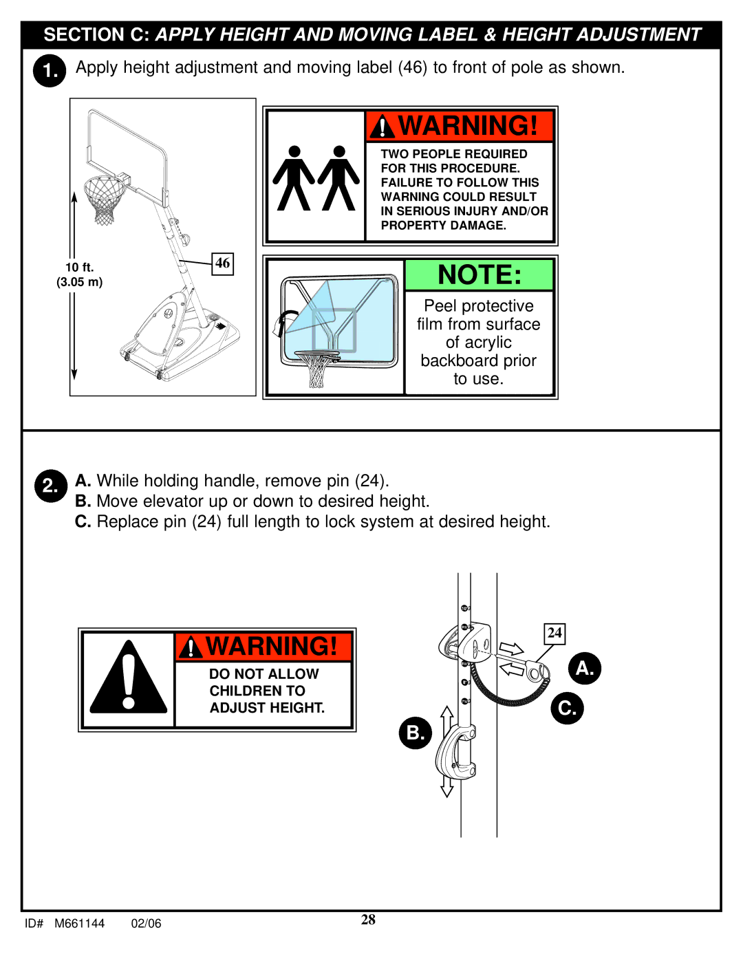 Huffy AR64S-H manual Section C Apply Height and Moving Label & Height Adjustment 