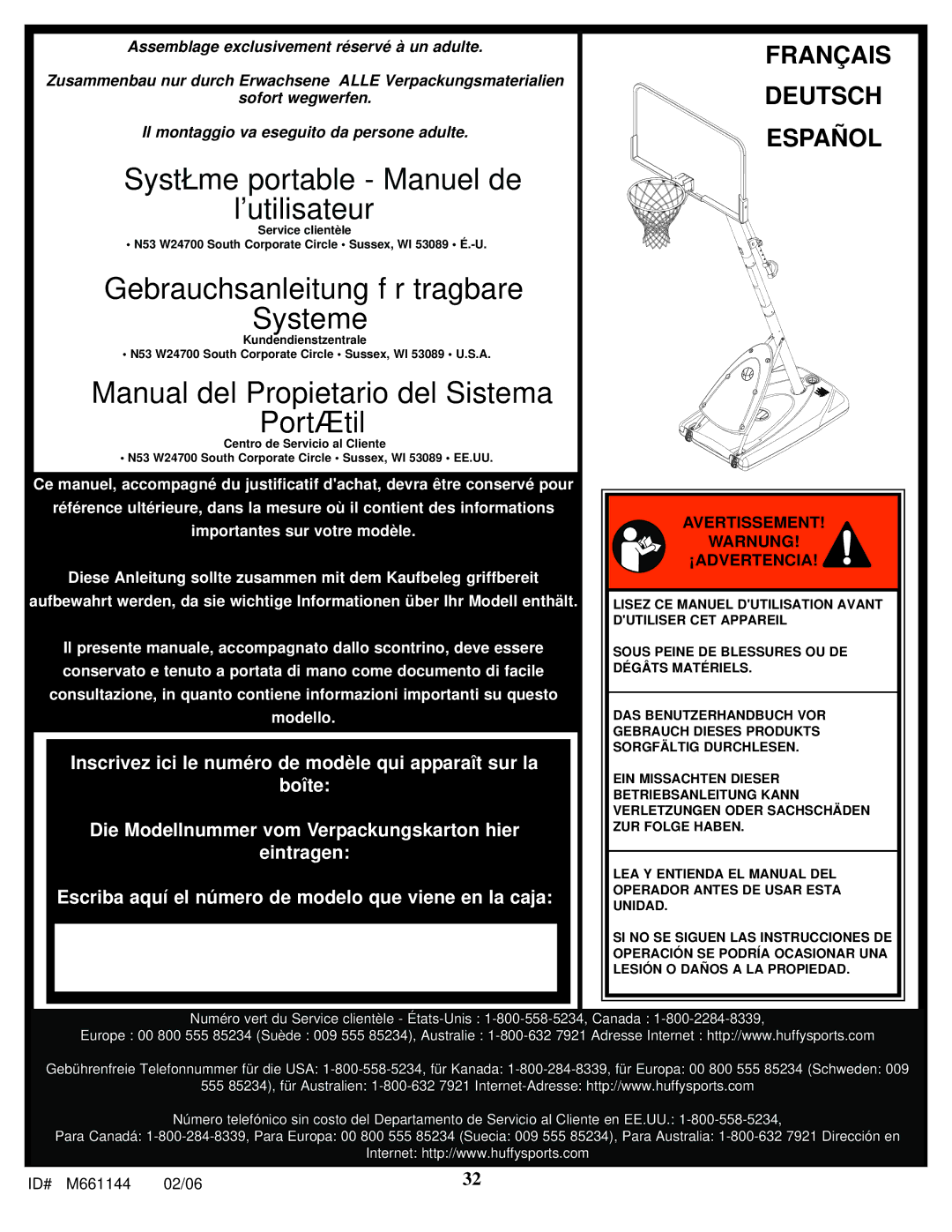 Huffy AR64S-H manual Système portable Manuel de Lutilisateur 