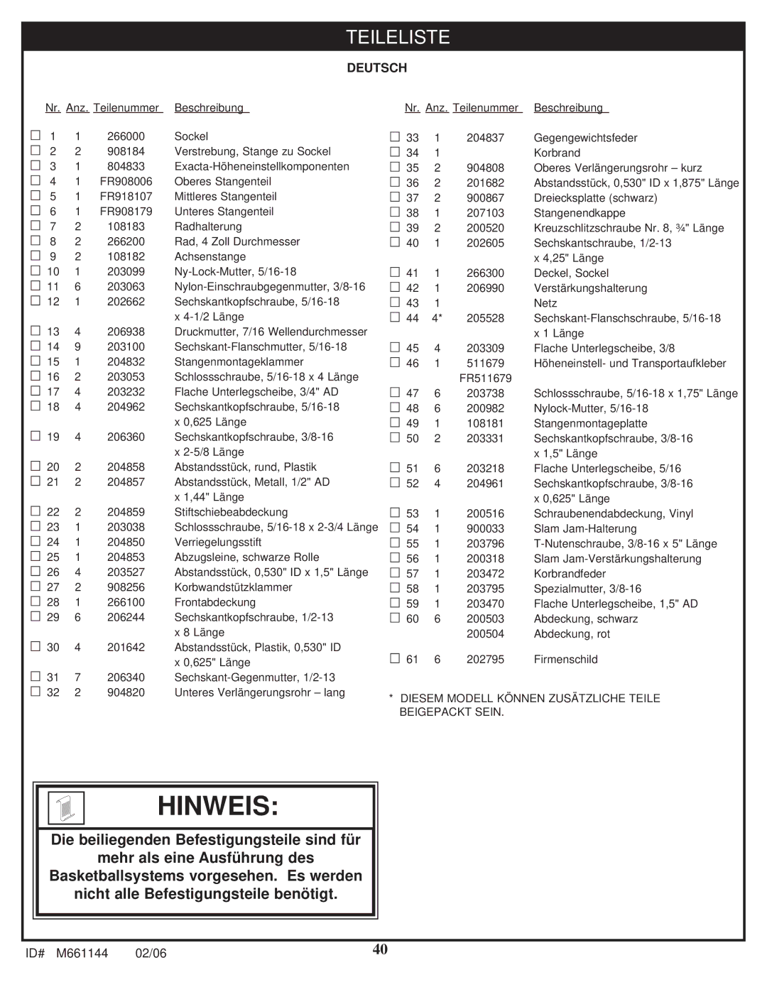 Huffy AR64S-H manual Hinweis 