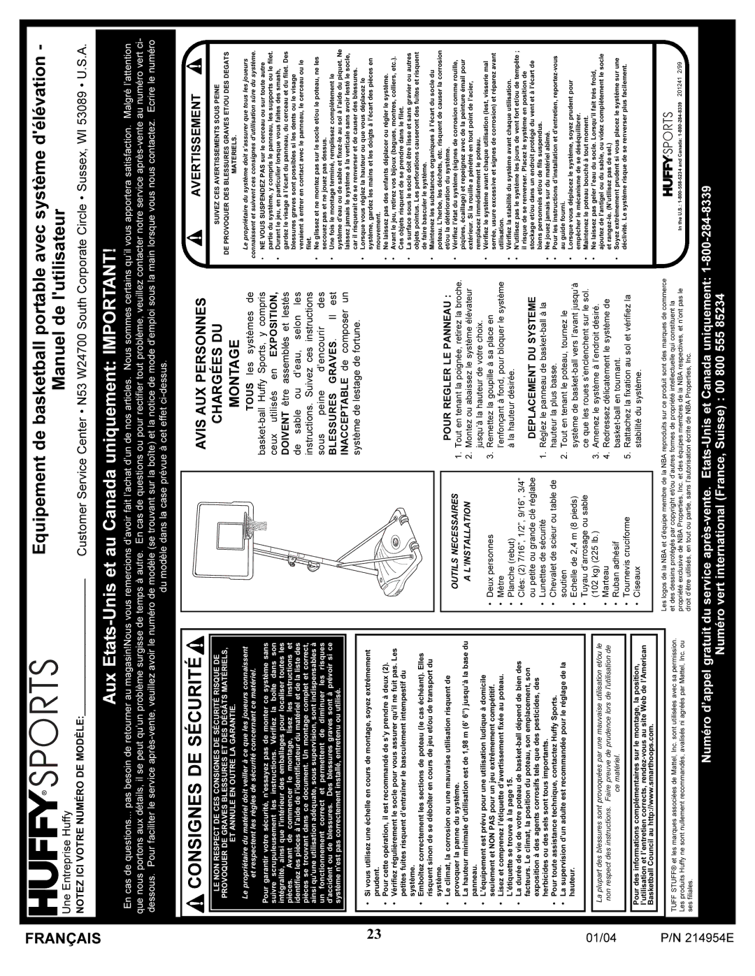 Huffy ATVUSB05 manual Consignes DE Sécurité 