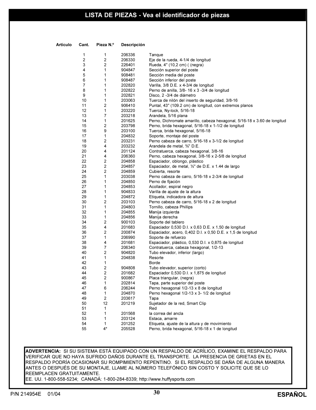 Huffy ATVUSB05 manual Lista DE Piezas Vea el identificador de piezas 