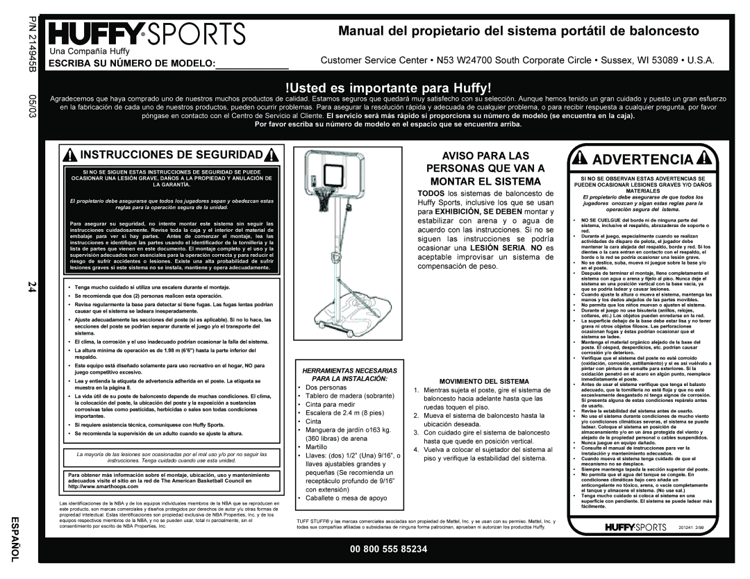 Huffy AWLH4030 manual Advertencia 