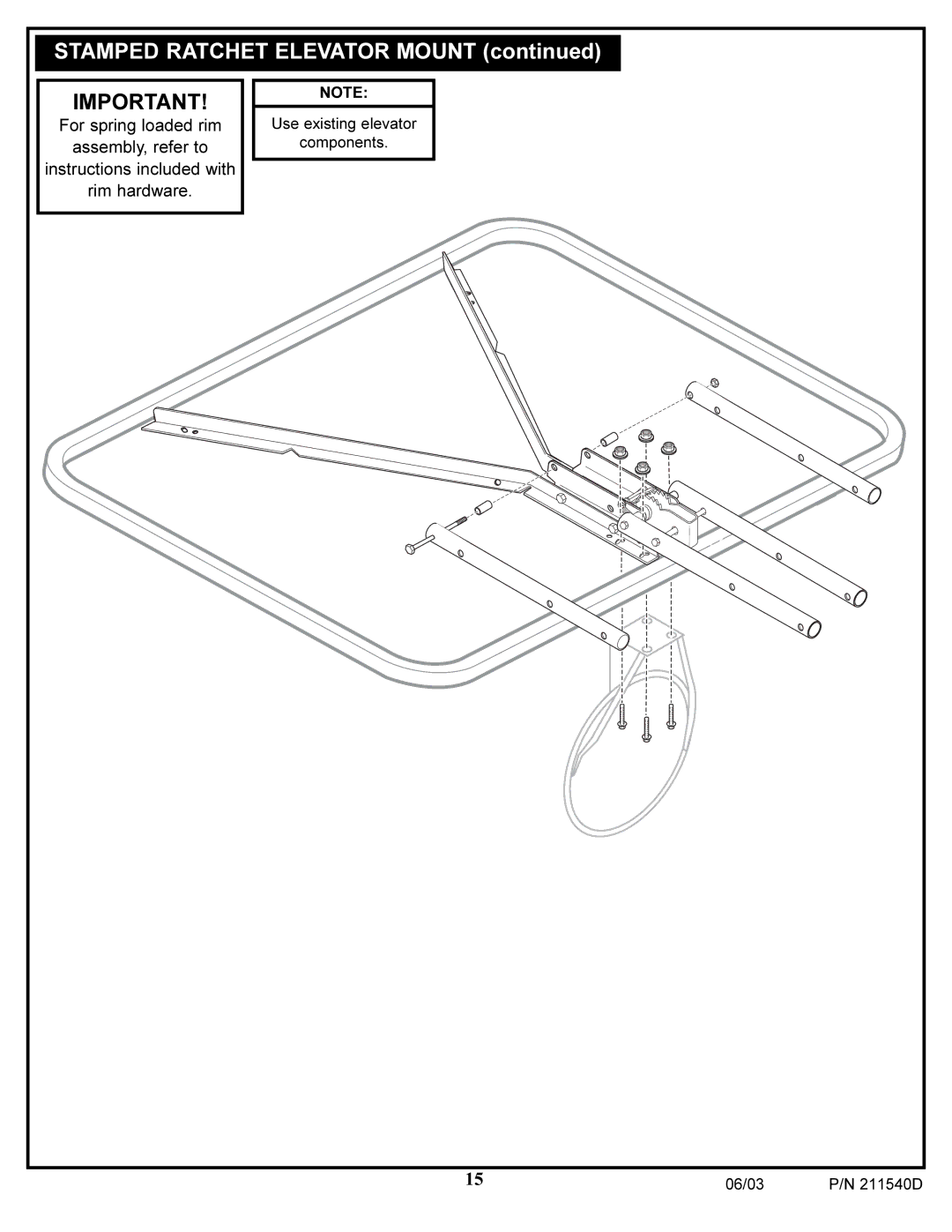 Huffy Backboard and Rim manual Stamped Ratchet Elevator Mount 