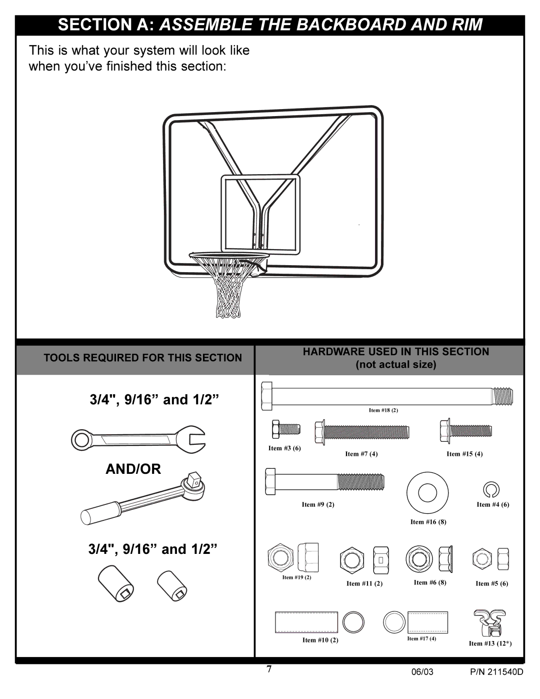 Huffy Backboard and Rim manual Section a Assemble the Backboard and RIM 