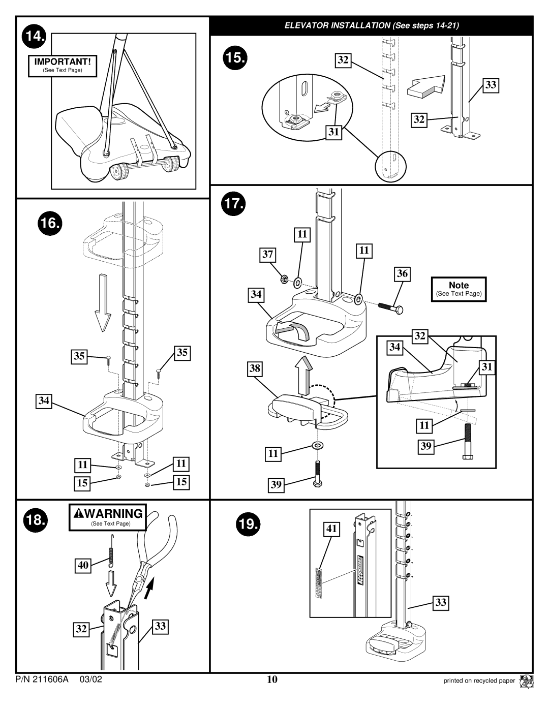 Huffy Basketball manual Elevator Installation See steps 