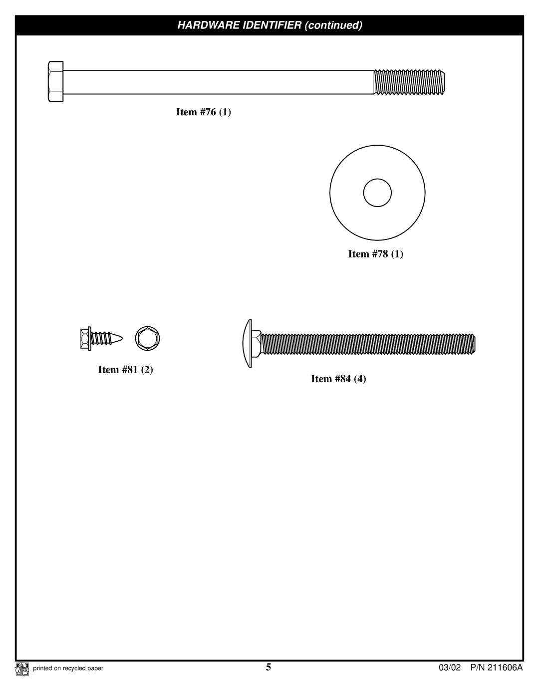 Huffy Basketball manual Item #76 Item #78 Item #81 Item #84 