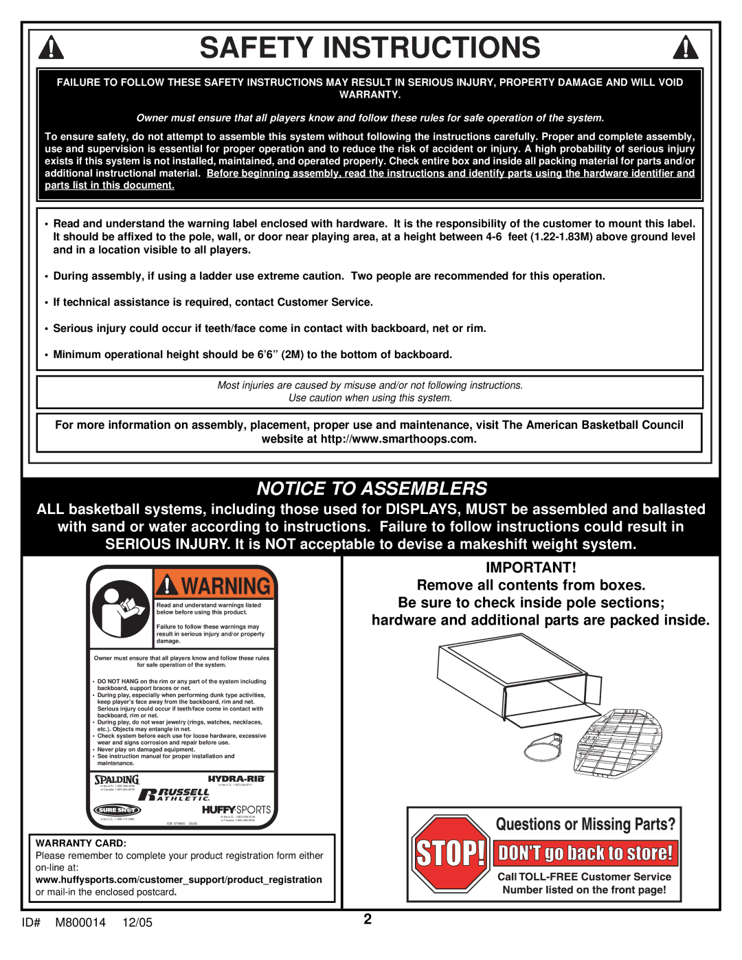 Huffy D 50053 manual Safety Instructions 