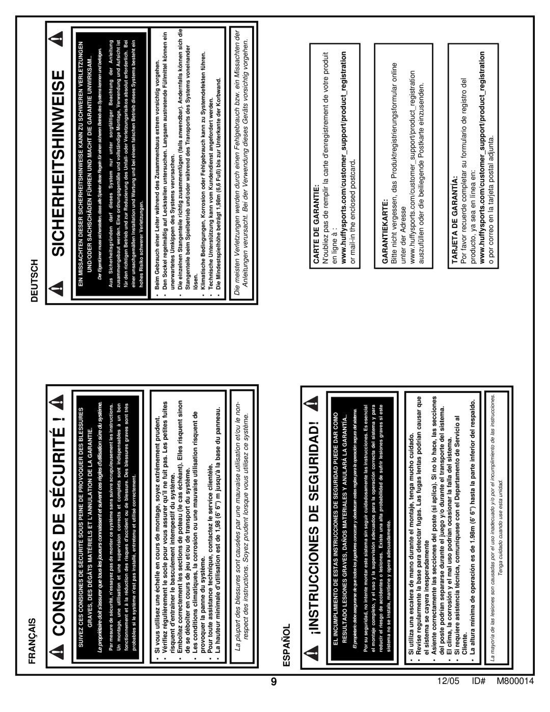 Huffy D 50053 manual Consignes DE Sécurité 