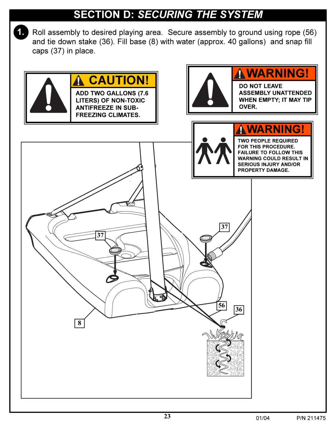 Huffy DC177 manual Section D Securing the System 