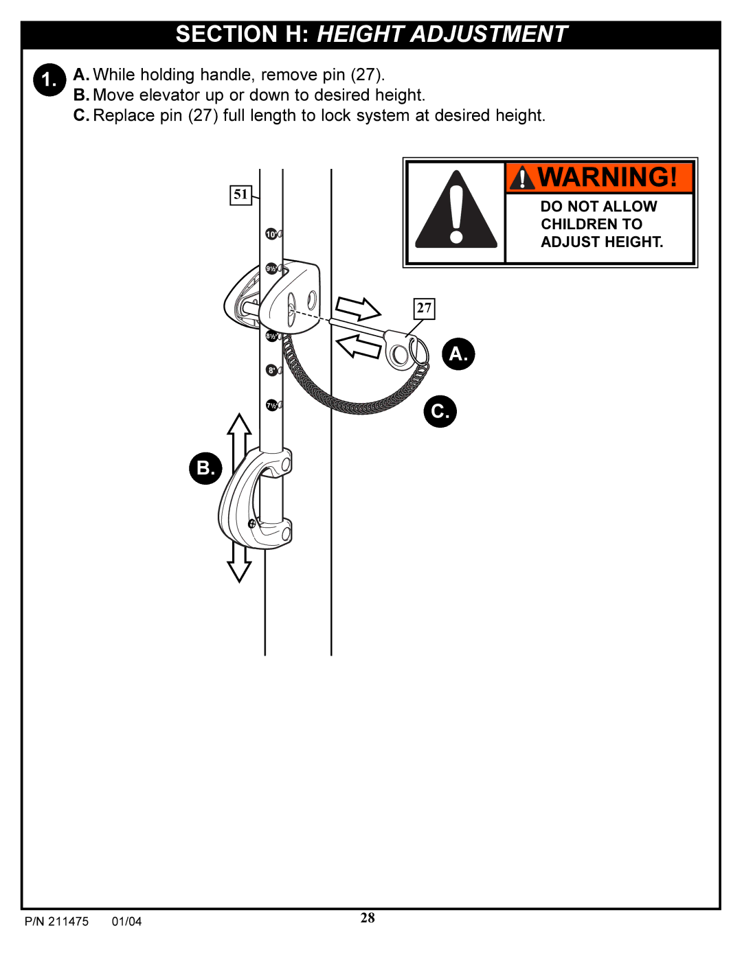 Huffy DC177 manual Section H Height Adjustment 