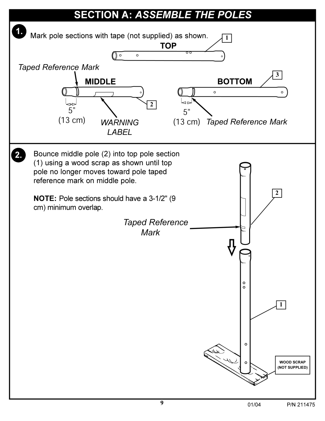 Huffy DC177 manual Section a Assemble the Poles, Label 