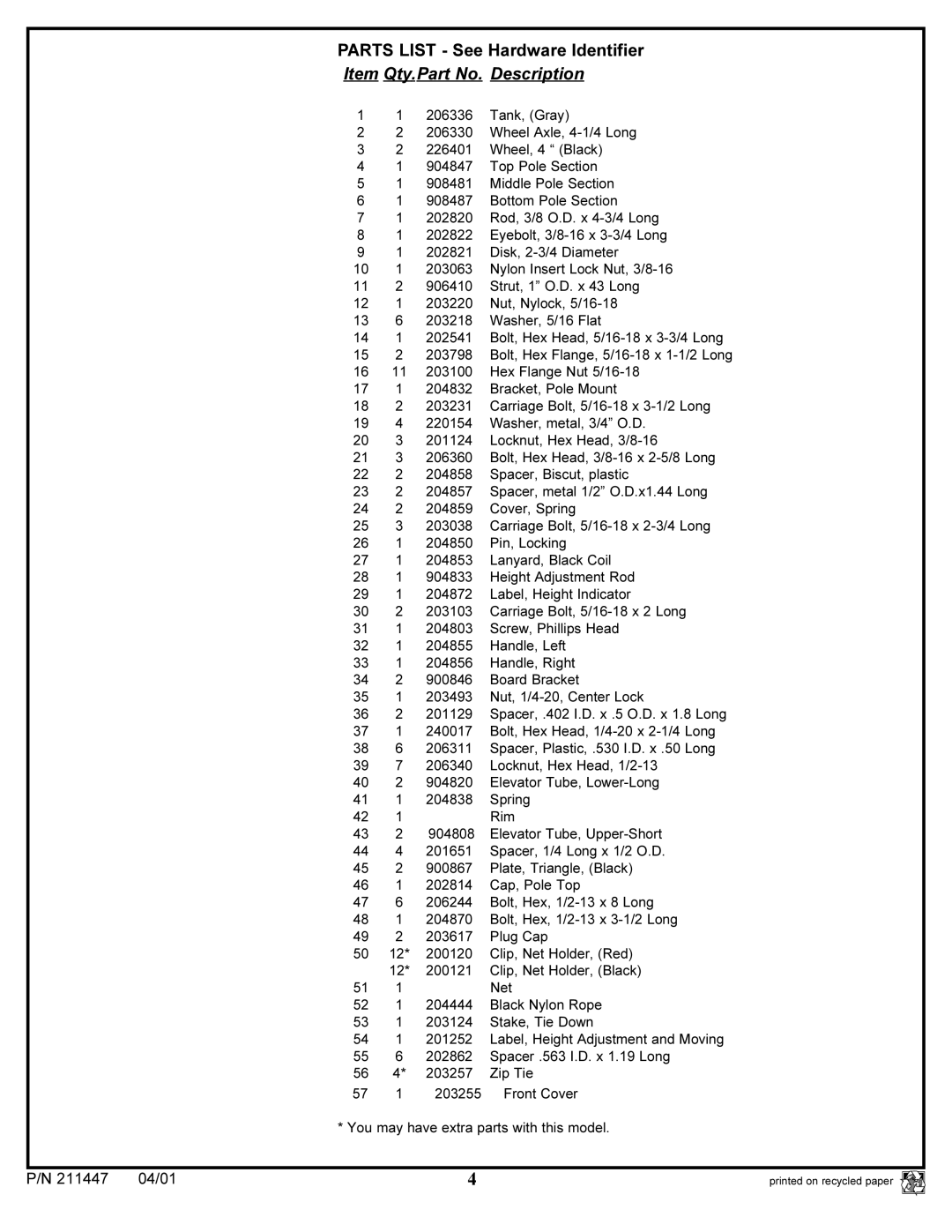 Huffy DC910 manual 04/01 