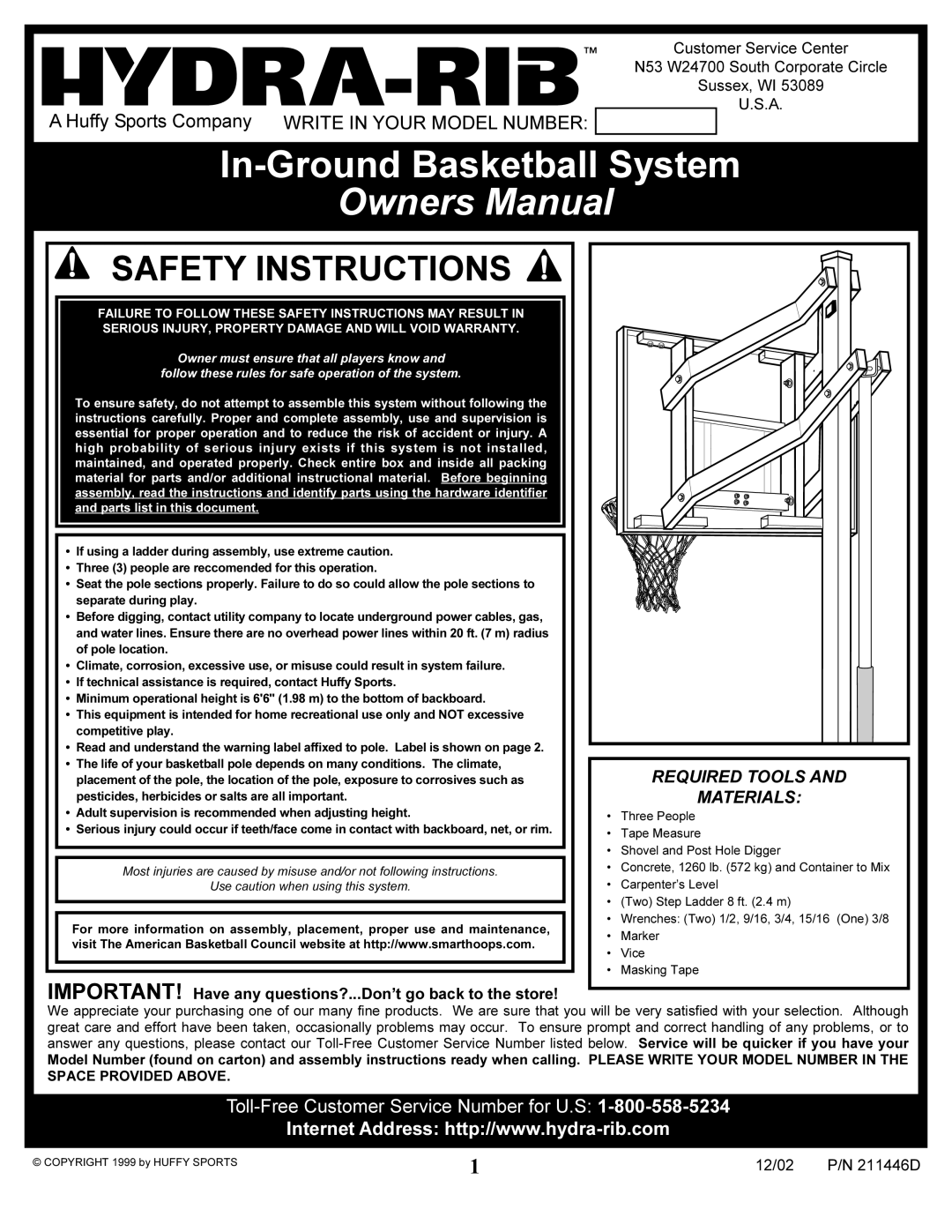 Huffy DCM230 manual In-Ground Basketball System 