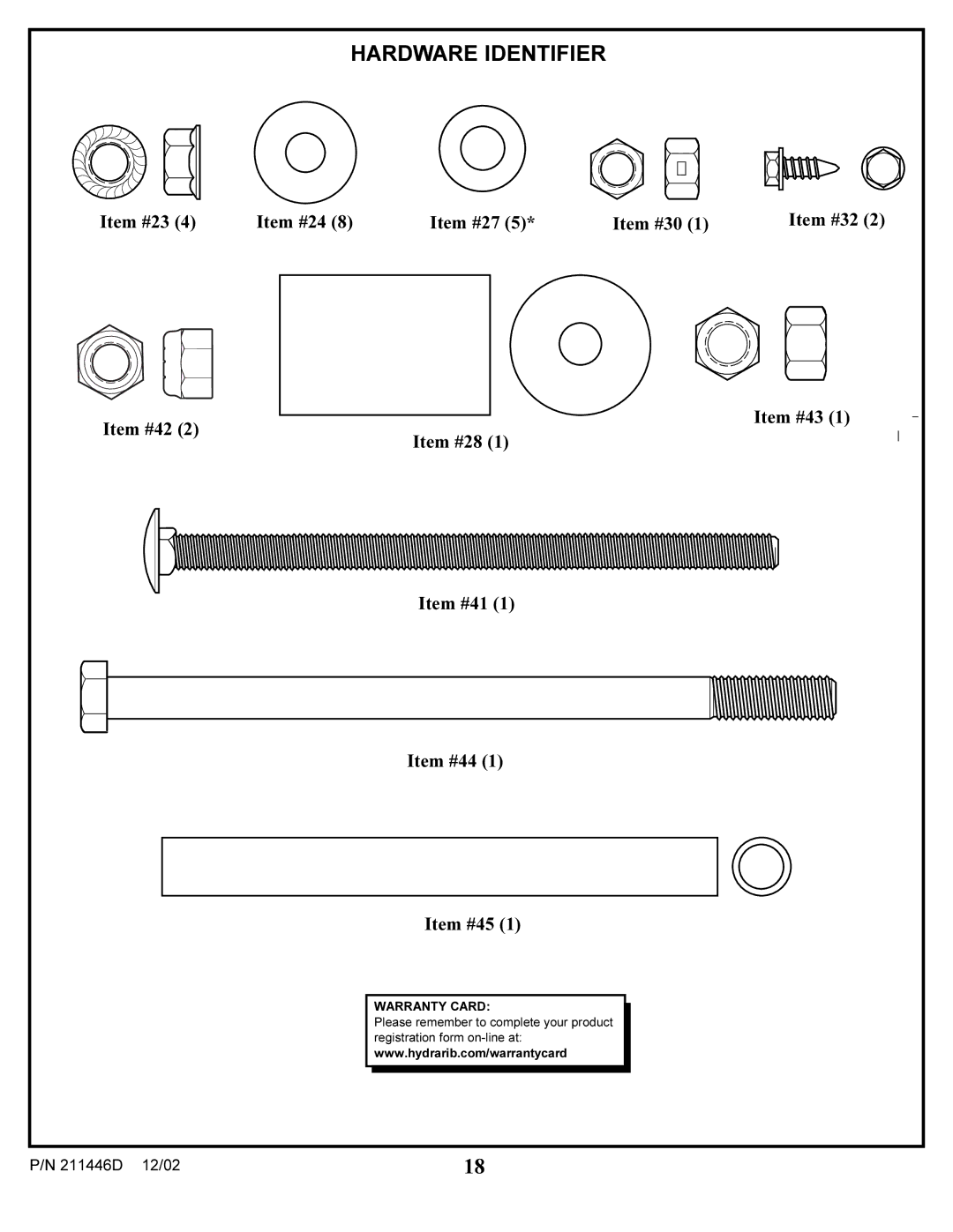 Huffy DCM230 manual Warranty Card 