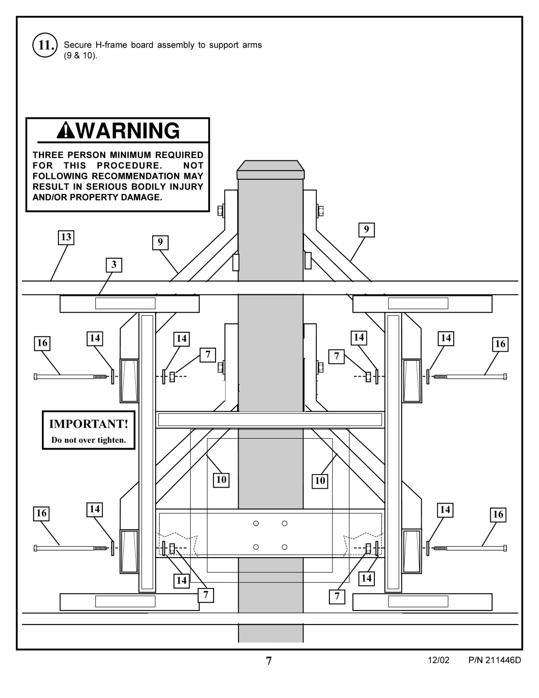 Huffy DCM230 manual Secure H-frame board assembly to support arms 9 