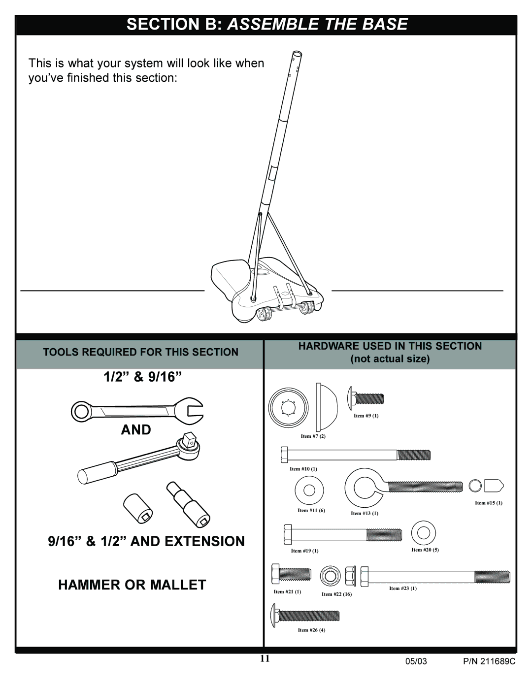 Huffy DH9300 manual Section B Assemble the Base, Hammer or Mallet 