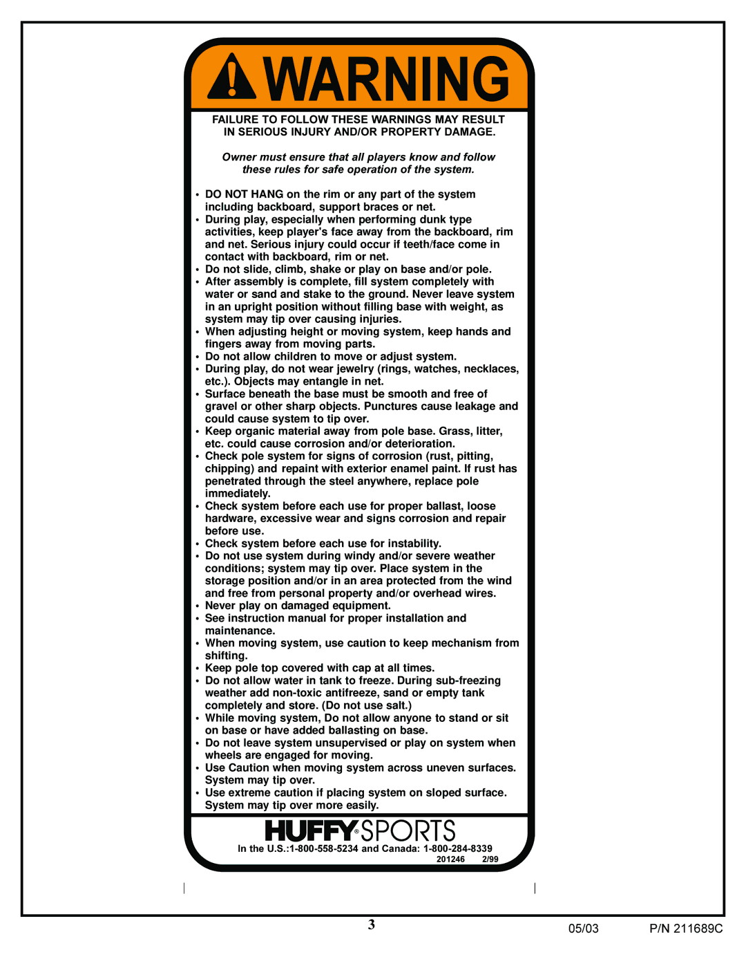 Huffy DH9300 manual U.S.1-800-558-5234 and Canada 