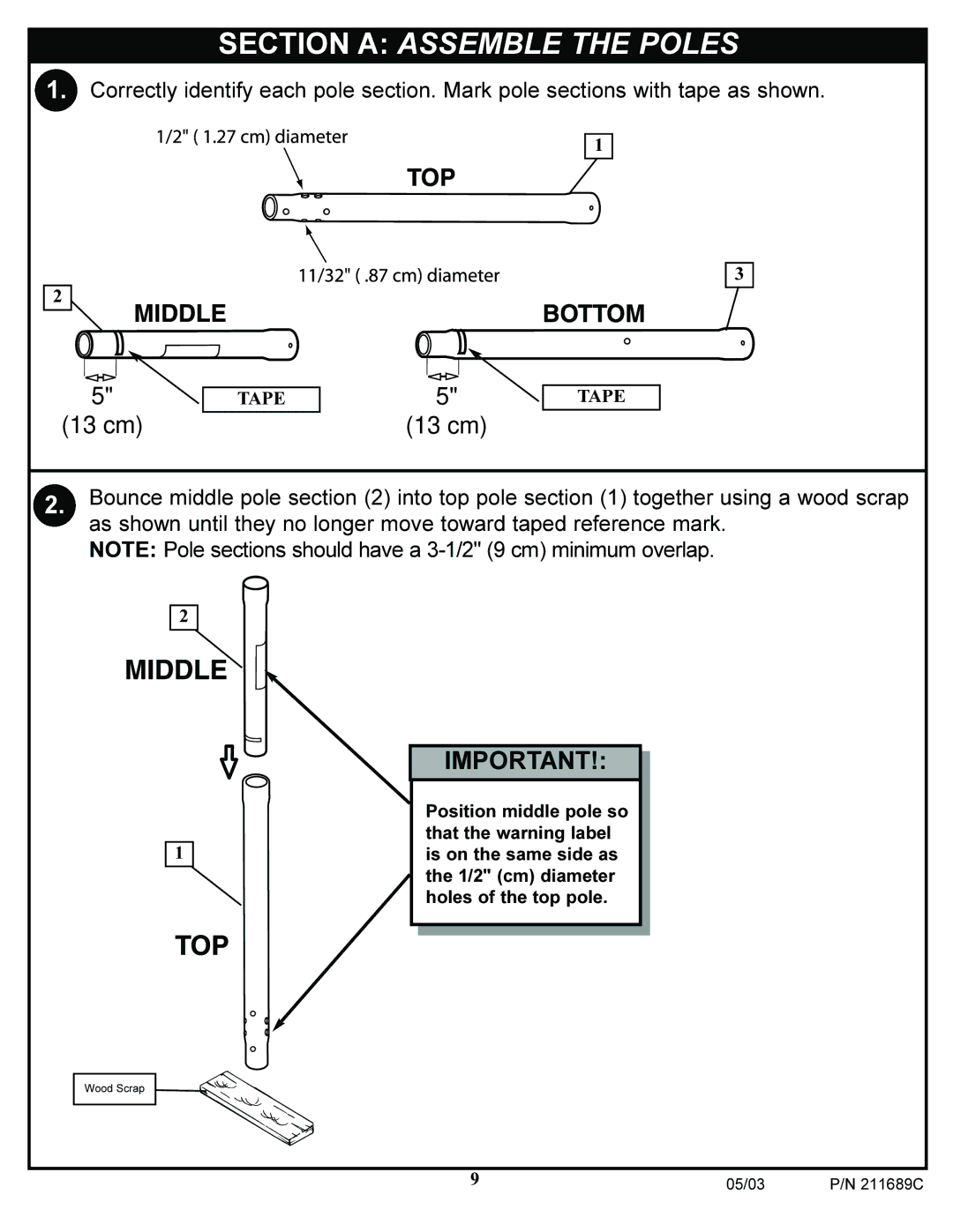 Huffy DH9300 manual Section a Assemble the Poles 