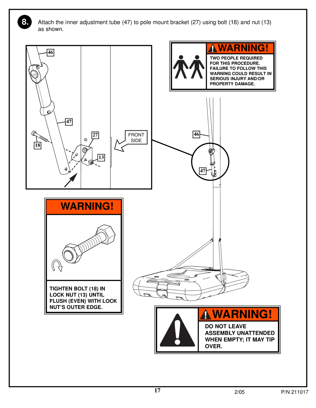 Huffy Fitness Equipment manual Do not Leave Assembly Unattended When Empty IT MAY TIP Over 