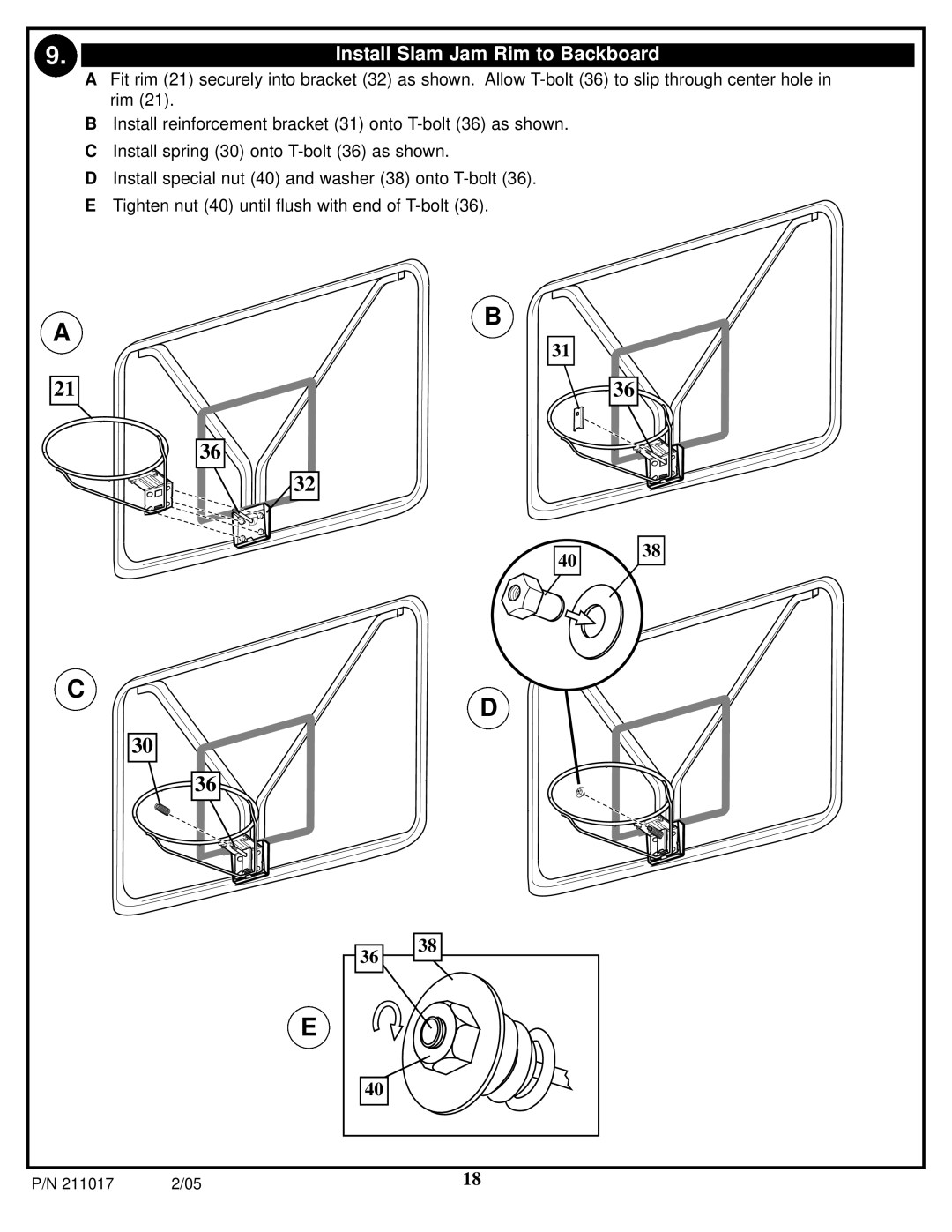 Huffy Fitness Equipment manual Install Slam Jam Rim to Backboard 