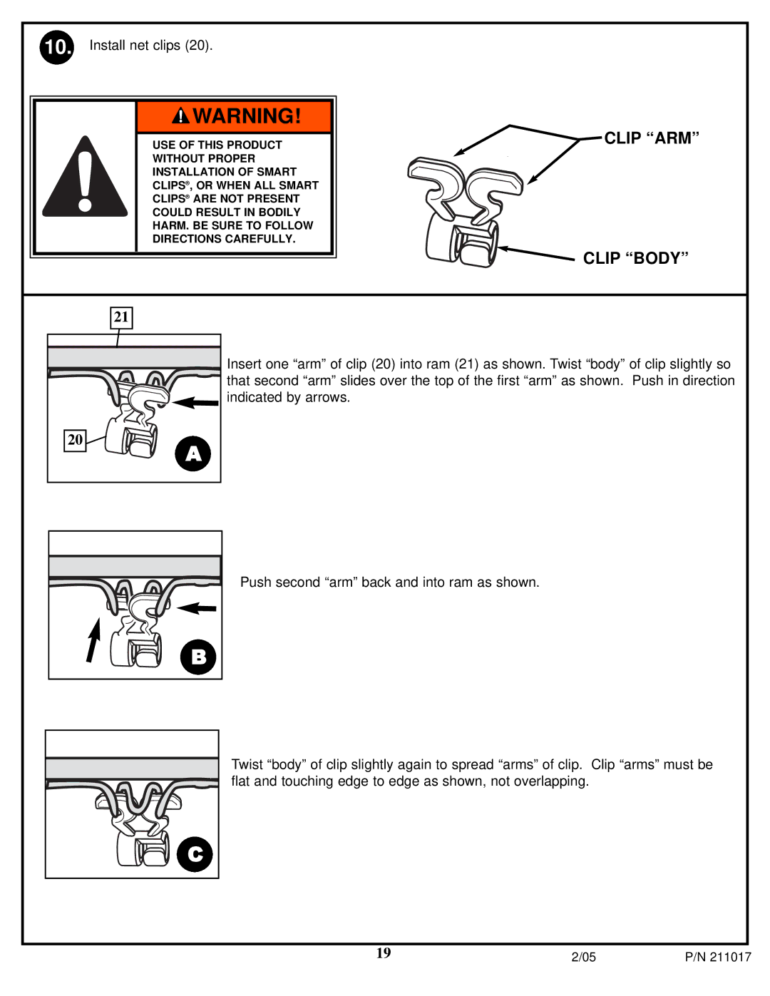 Huffy Fitness Equipment manual Clip ARM Clip Body 