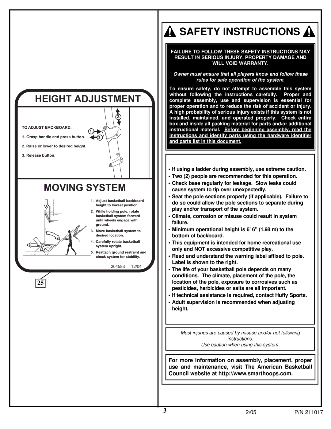 Huffy Fitness Equipment manual Safety Instructions 