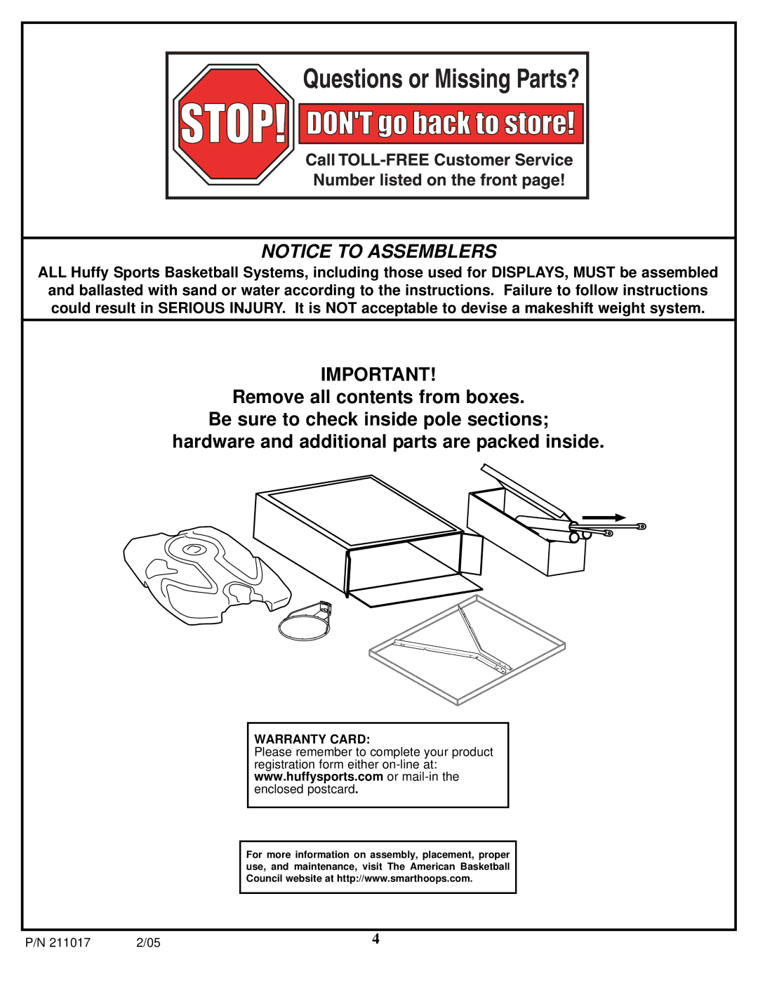 Huffy Fitness Equipment manual Warranty Card 