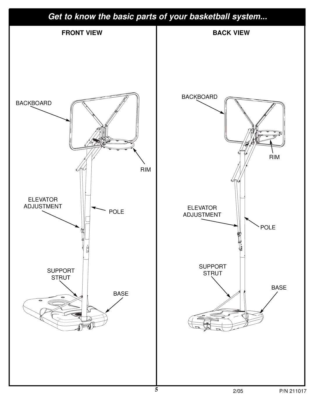 Huffy Fitness Equipment manual Get to know the basic parts of your basketball system 