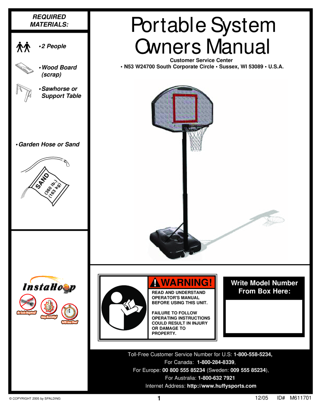 Huffy FR320UKT manual Portable System 