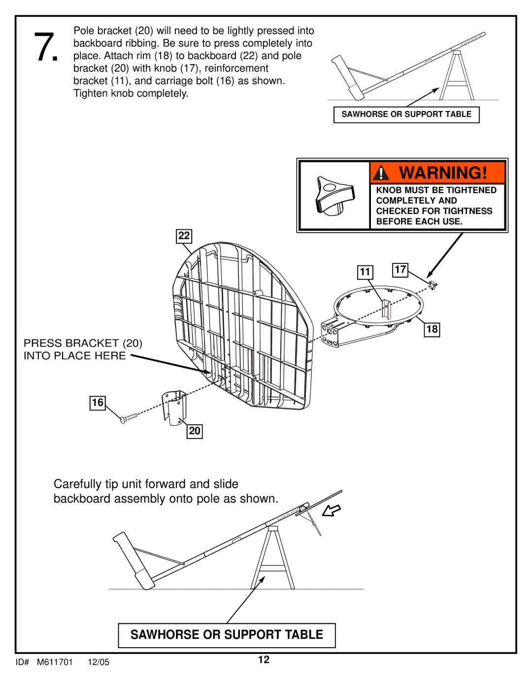 Huffy FR320UKT manual Sawhorse or Support Table 