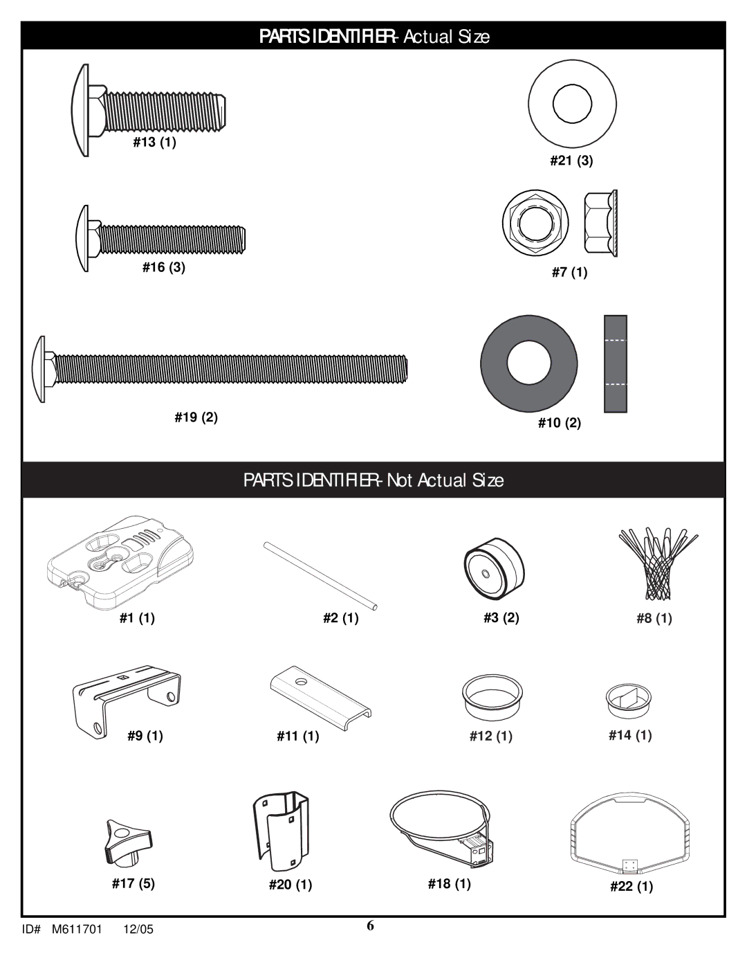 Huffy FR320UKT manual Parts IDENTIFIER- Actual Size 