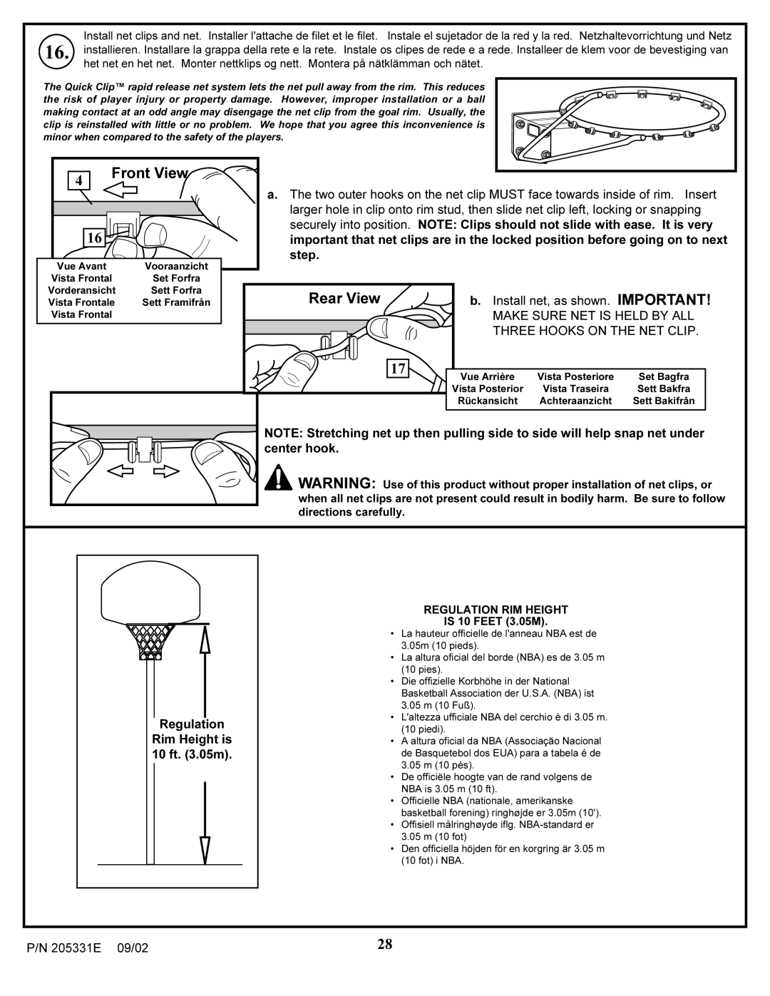 Huffy In-ground Basketball System manual Front View, Rear View 