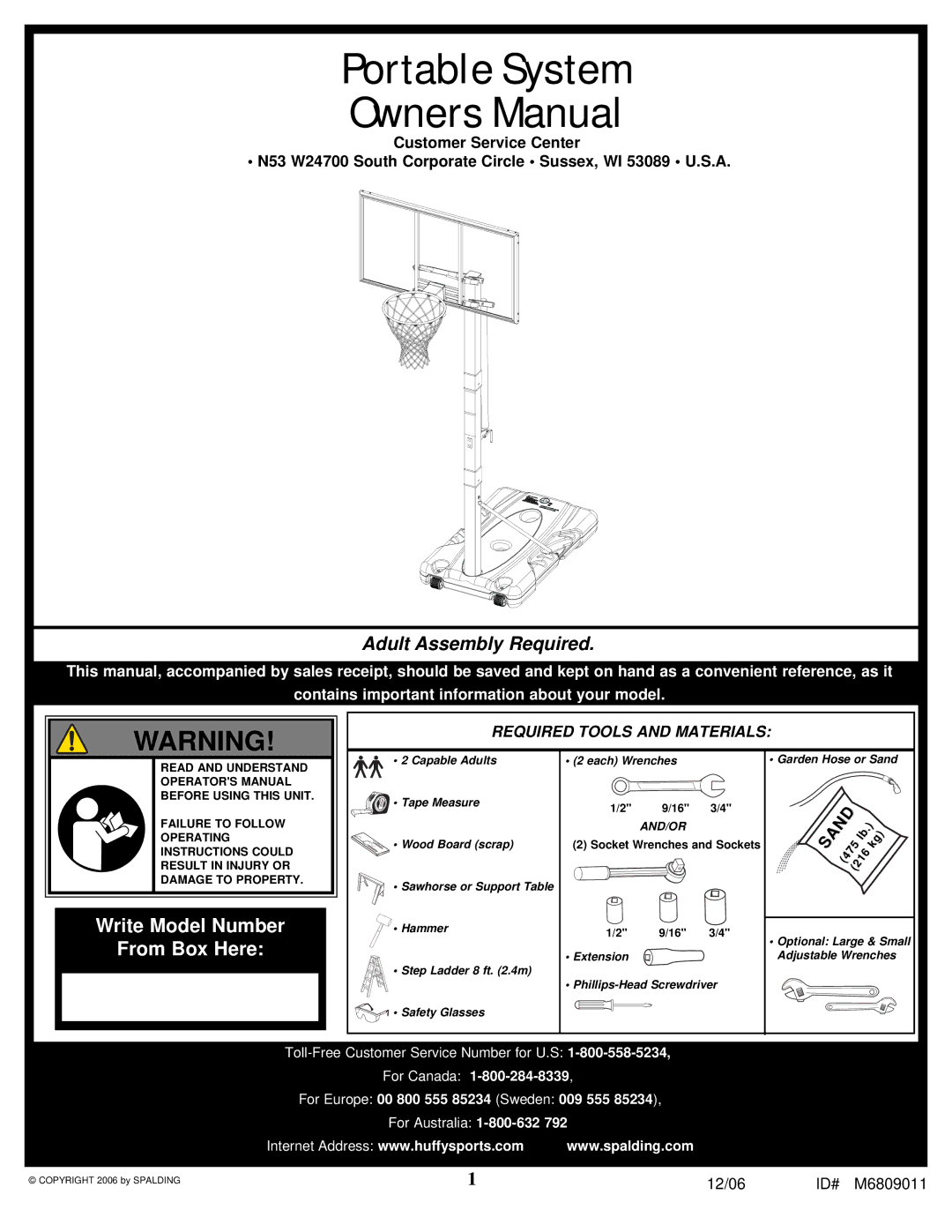 Huffy In-Ground Basketball manual Portable System 